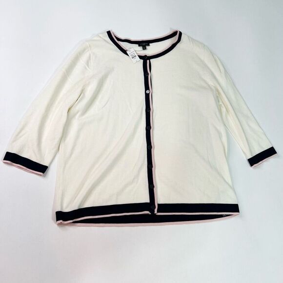 Talbots Cardigan Sweater Womens 1x Ivory & Black Button-Up Cotton Blend new - Picture 1 of 9